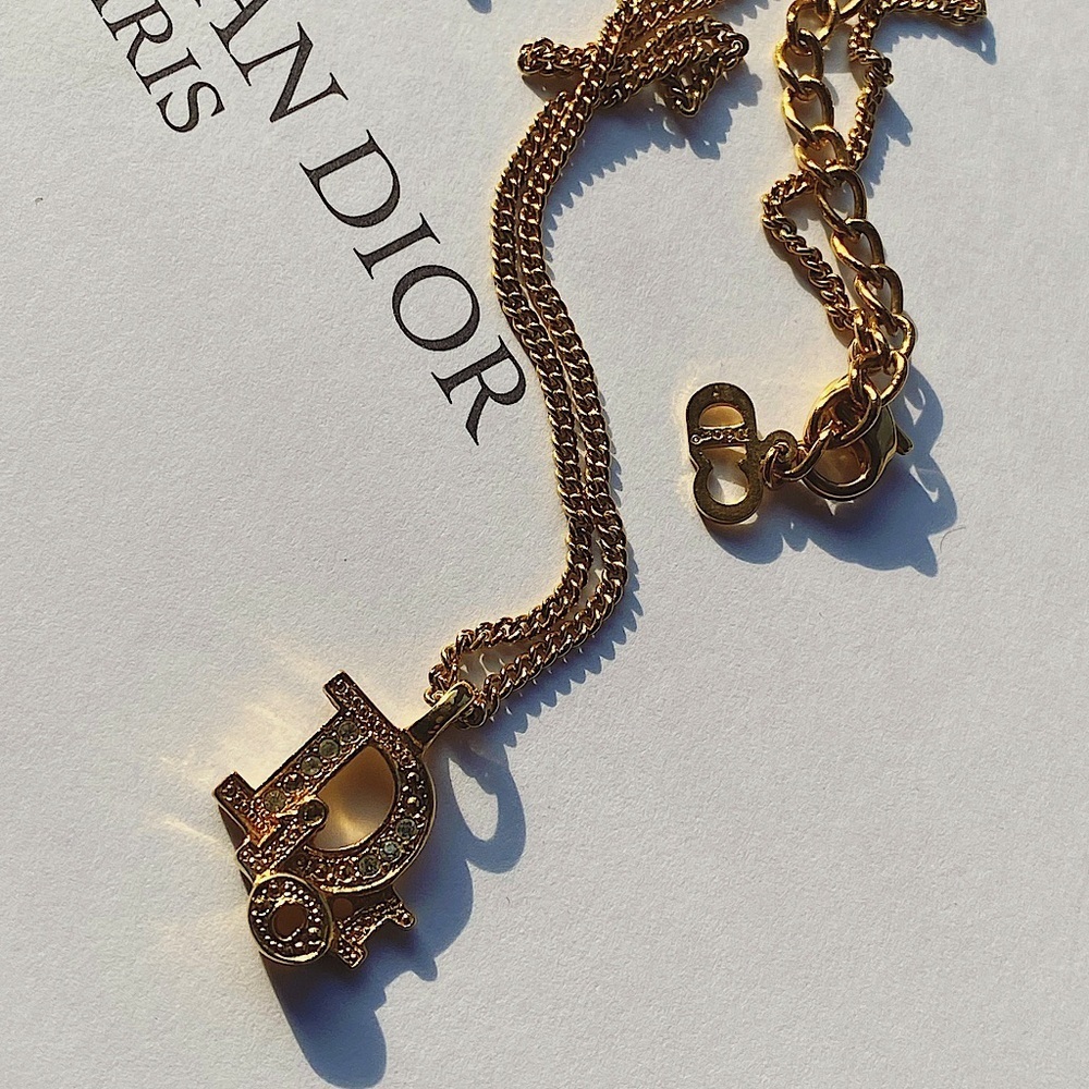 AUTHENTIC Christian Dior vintage gold tone logo necklace - Picture 2 of 15